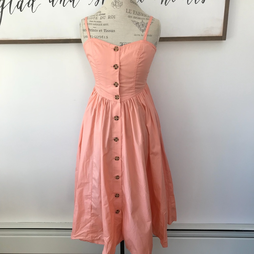  FREE PEOPLE Perfect Peach Poplin Midi Dress D1 - Picture 3 of 8